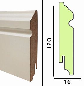 Плинтус МДФ TeckWood 120х16х2150 мм. Белый фигурный, 1 м.п.